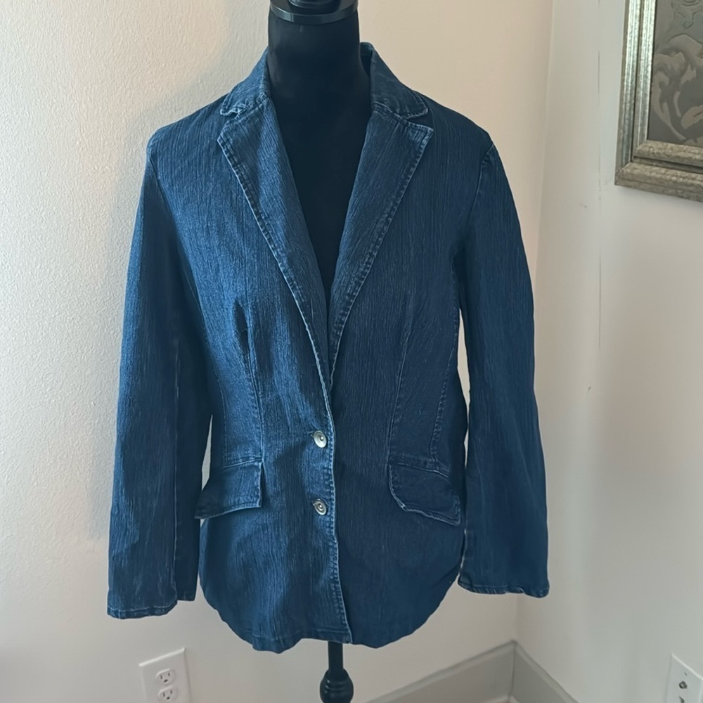 D.F.A. New York denim blazer jeans single‎ breasted jacket Sz M